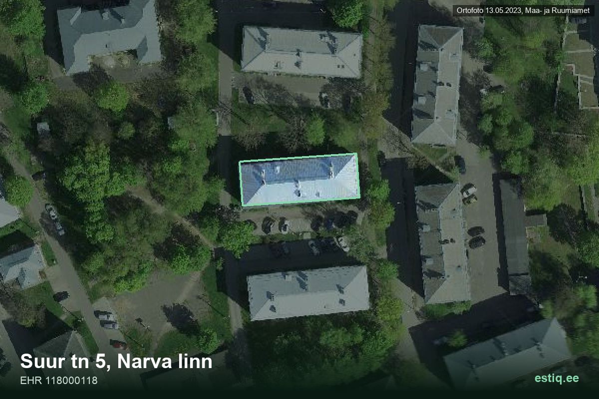 Suur tänav 5, Narva – aerial photo of the building, outline from the Building Register (EHR)