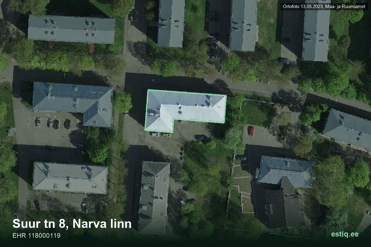 Suur tänav 8, Narva – аэрофото дома, контур по данным регистра строений (EHR)