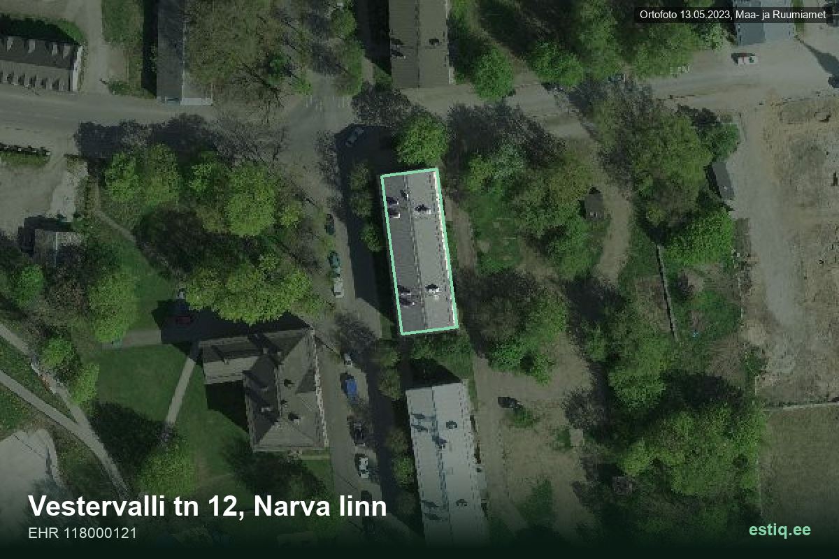 Vestervalli tänav 12, Narva – aerial photo of the building, outline from the Building Register (EHR)