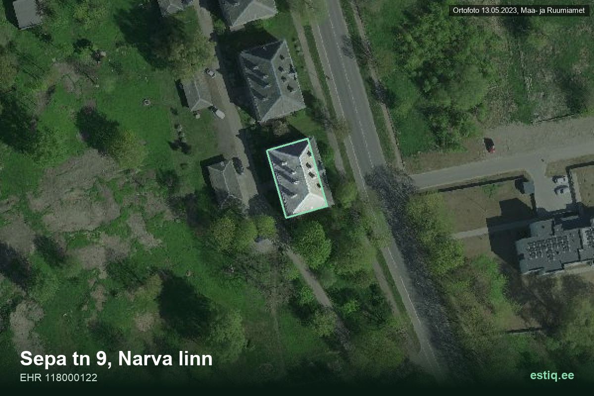 Sepa tänav 9, Narva – aerial photo of the building, outline from the Building Register (EHR)