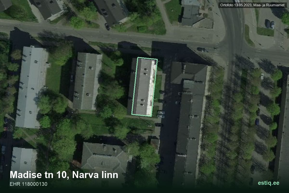 Madise tänav 10, Narva – аэрофото дома, контур по данным регистра строений (EHR)