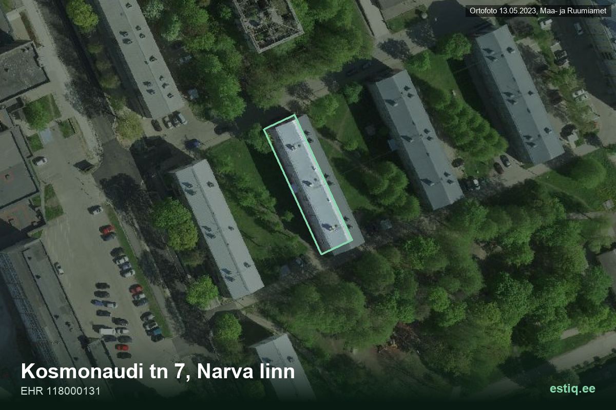 Kosmonaudi tänav 7, Narva – ilmakuva rakennuksesta, ääriviiva rakennusrekisteristä (EHR)