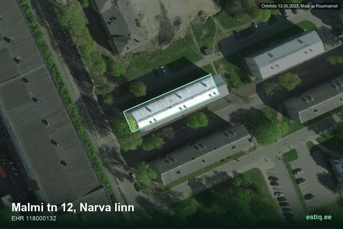 Malmi 12, Narva – aerial photo of the building, outline from the Building Register (EHR)