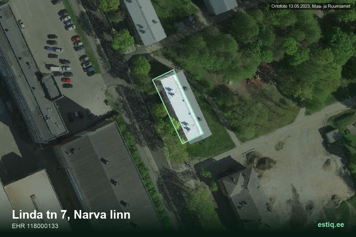 Linda tänav 7, Narva – ilmakuva rakennuksesta, ääriviiva rakennusrekisteristä (EHR)