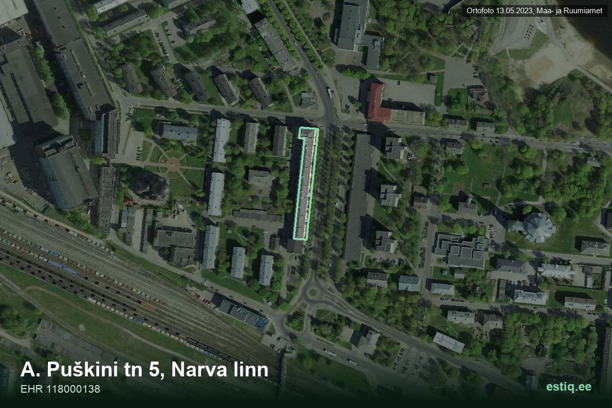A. Puškini tänav 5, Narva – hoone aerofoto, kontuur ehitisregistri (EHR) andmetest