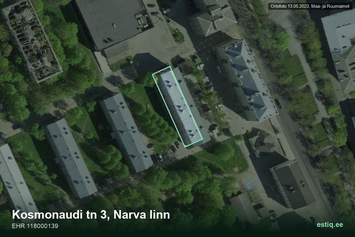 Kosmonaudi tänav 3, Narva – аэрофото дома, контур по данным регистра строений (EHR)