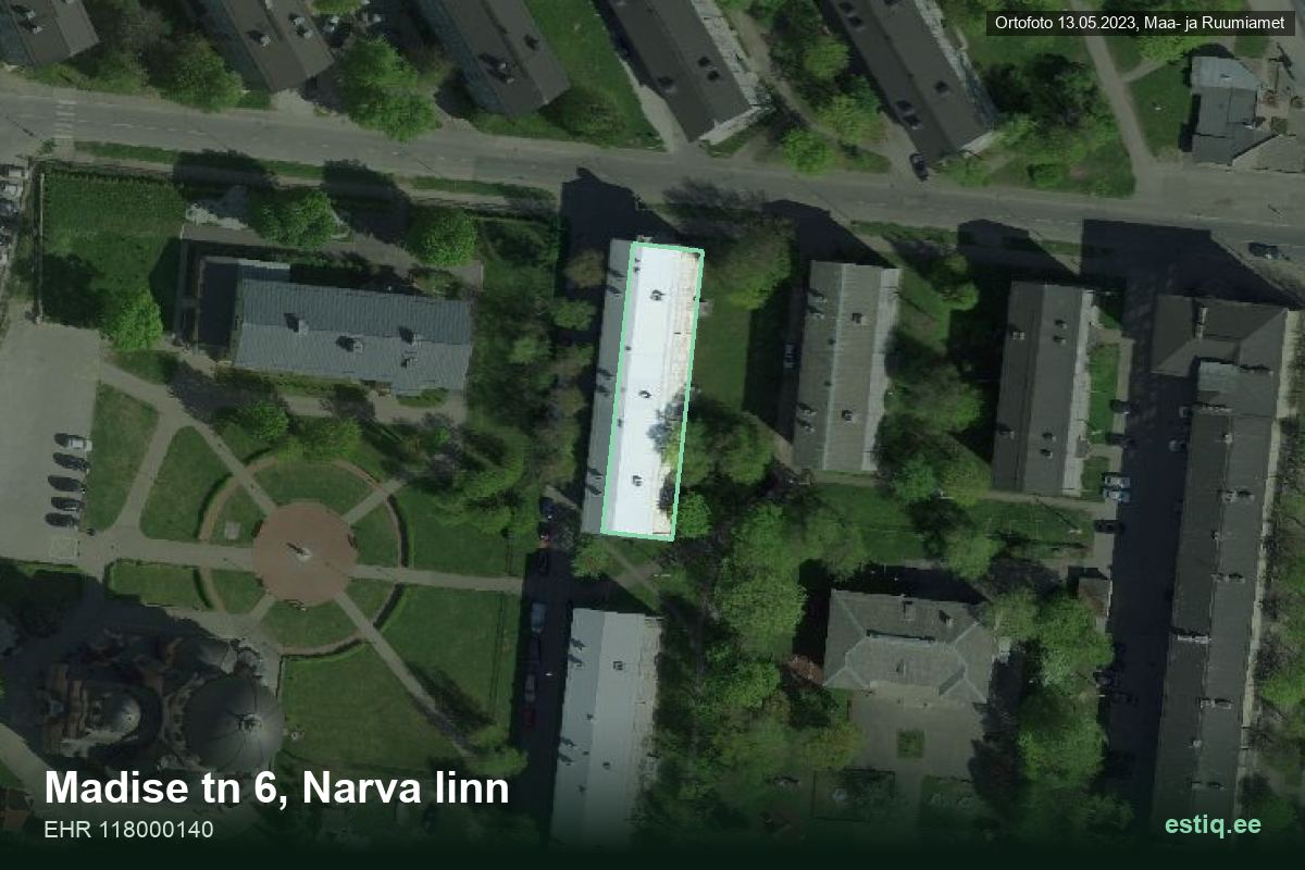 Madise tänav 6, Narva – аэрофото дома, контур по данным регистра строений (EHR)