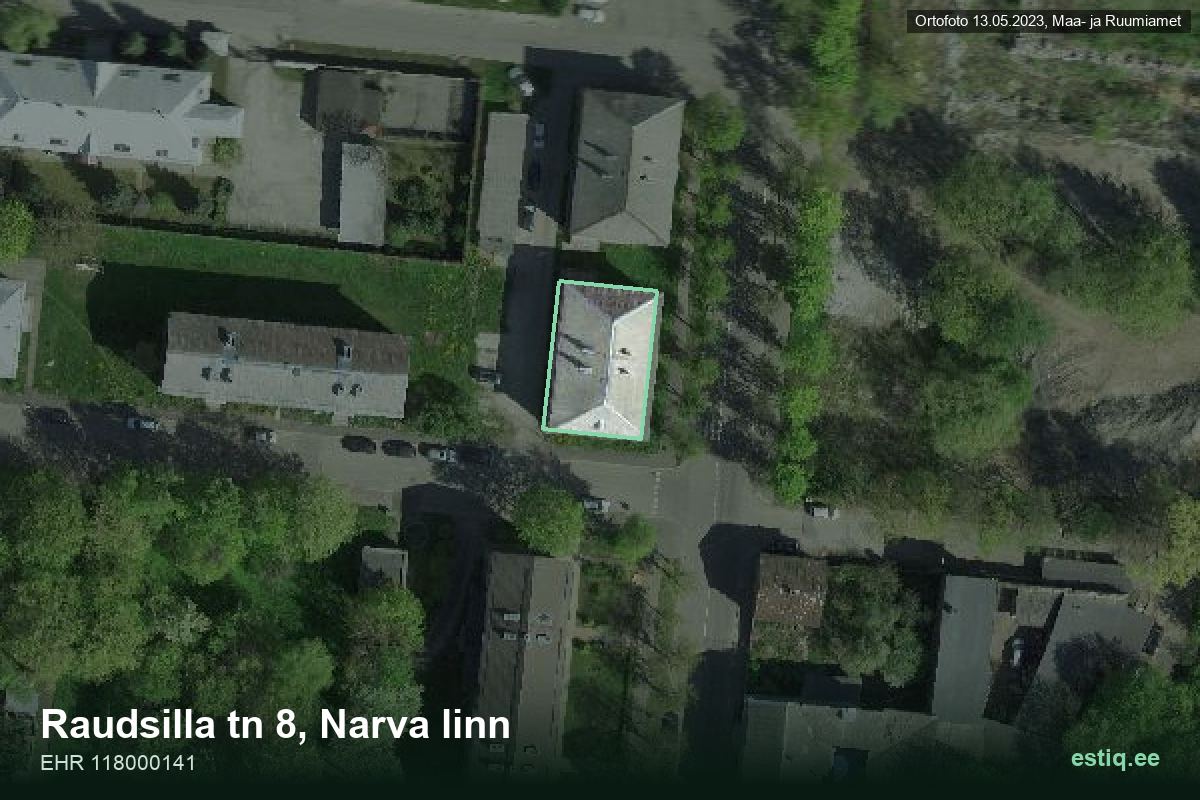 Raudsilla tänav 8, Narva – aerial photo of the building, outline from the Building Register (EHR)