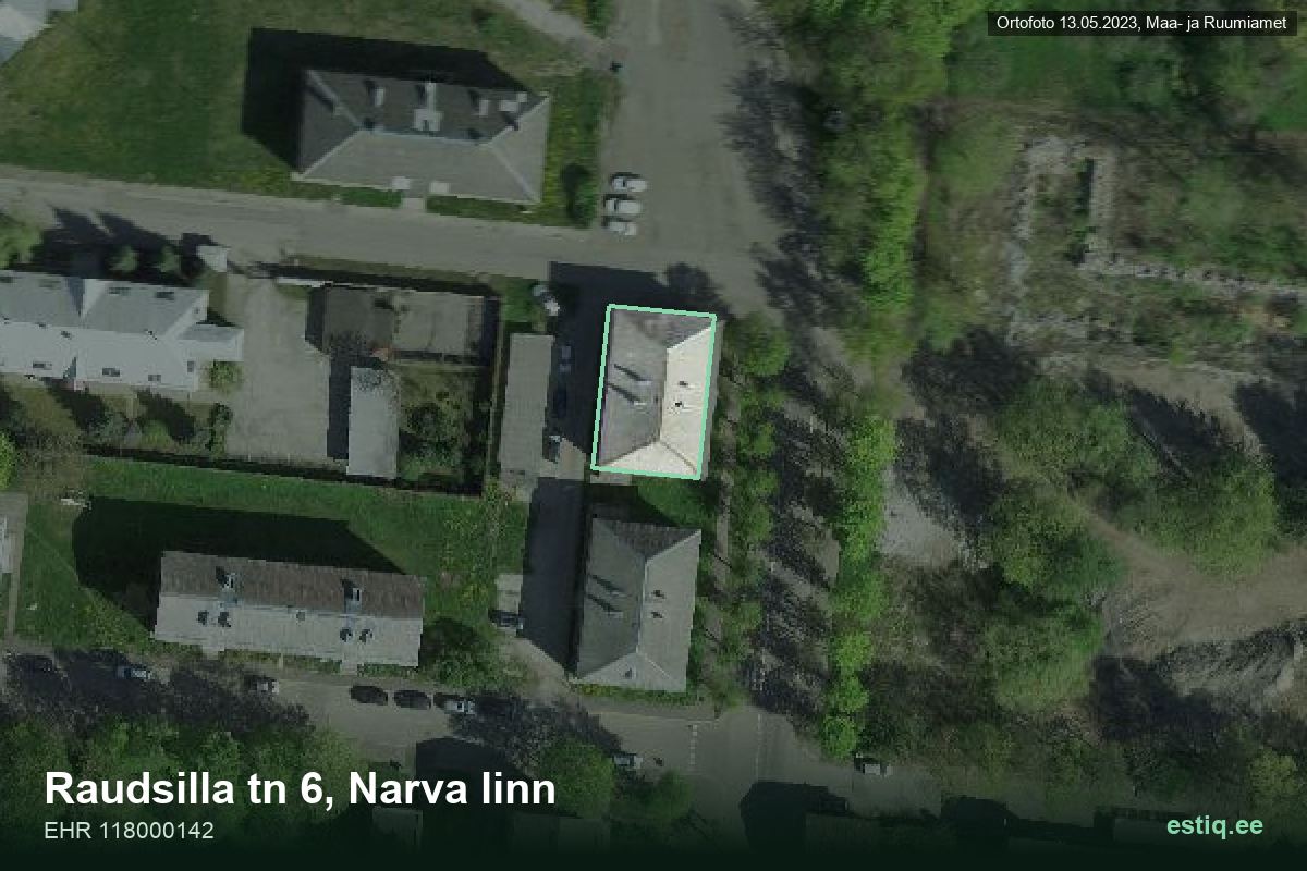 Raudsilla tänav 6, Narva – аэрофото дома, контур по данным регистра строений (EHR)