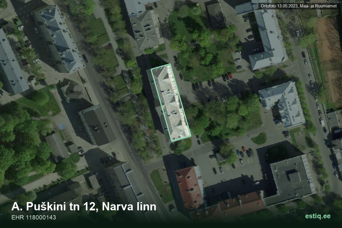 A. Puškini tänav 12, Narva – aerial photo of the building, outline from the Building Register (EHR)