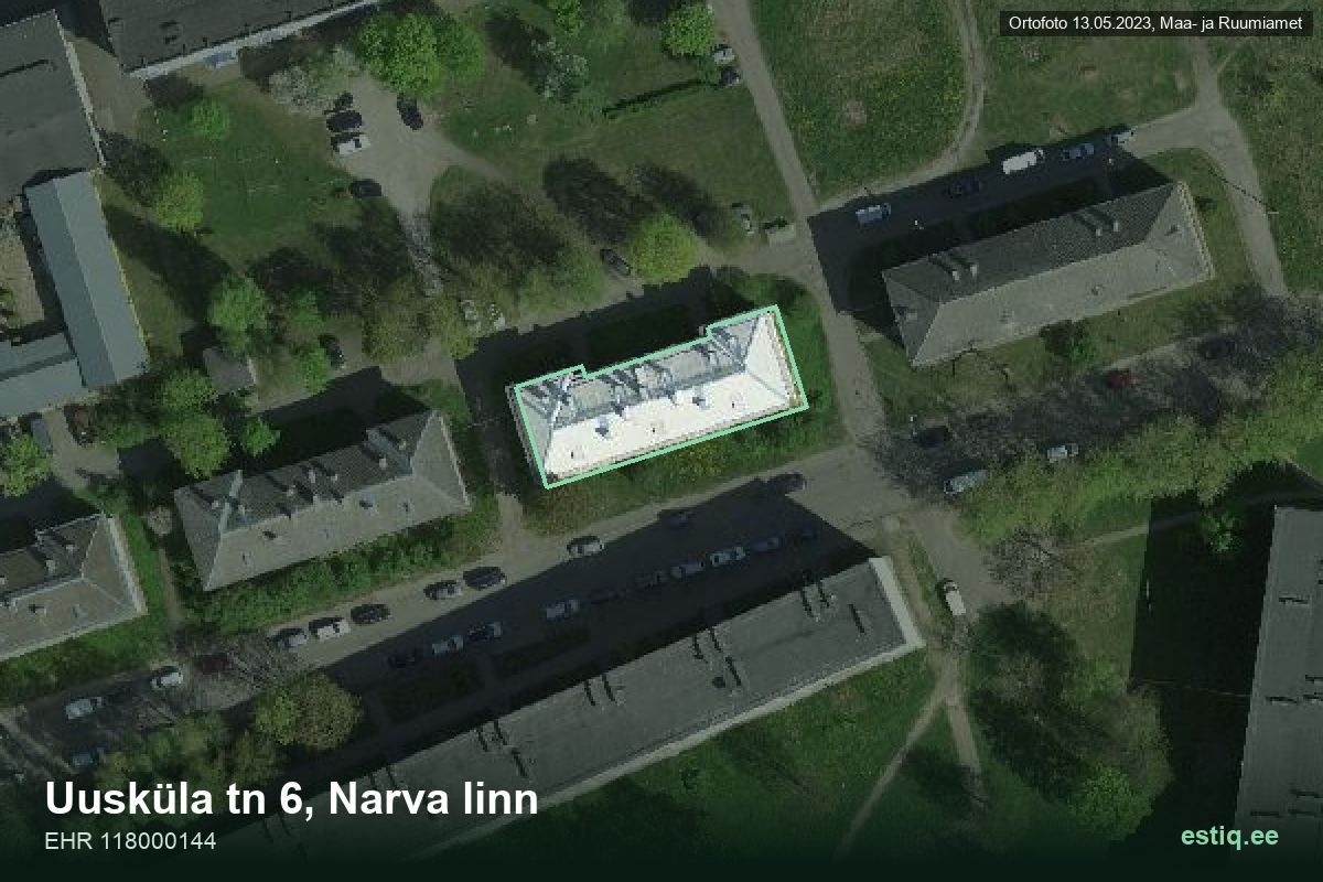 Uusküla tänav 6, Narva – aerial photo of the building, outline from the Building Register (EHR)