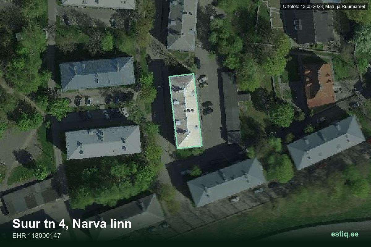 Suur tänav 4, Narva – аэрофото дома, контур по данным регистра строений (EHR)