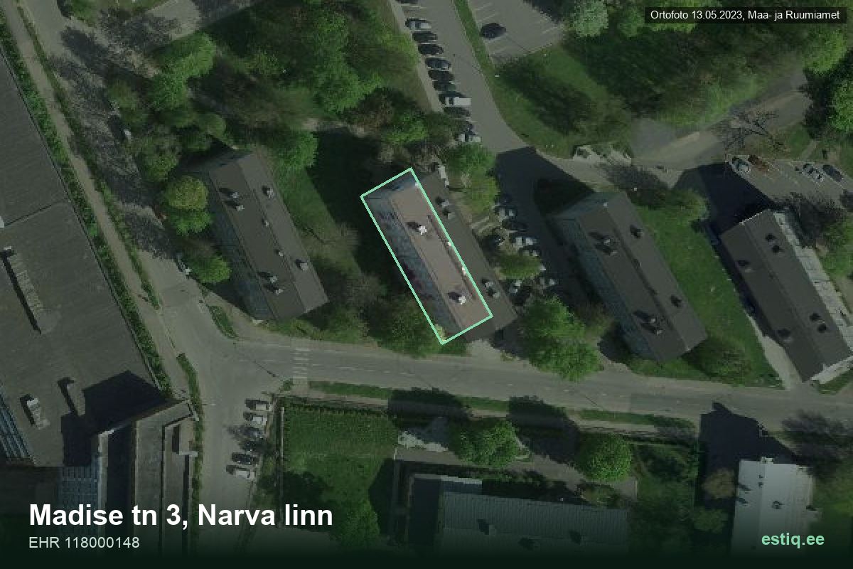 Madise tänav 3, Narva – hoone aerofoto, kontuur ehitisregistri (EHR) andmetest