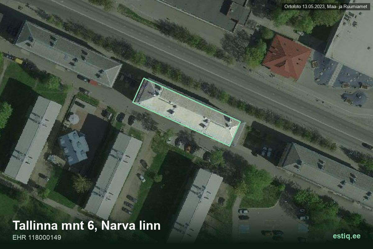 Tallinna mnt 6, Narva – ilmakuva rakennuksesta, ääriviiva rakennusrekisteristä (EHR)