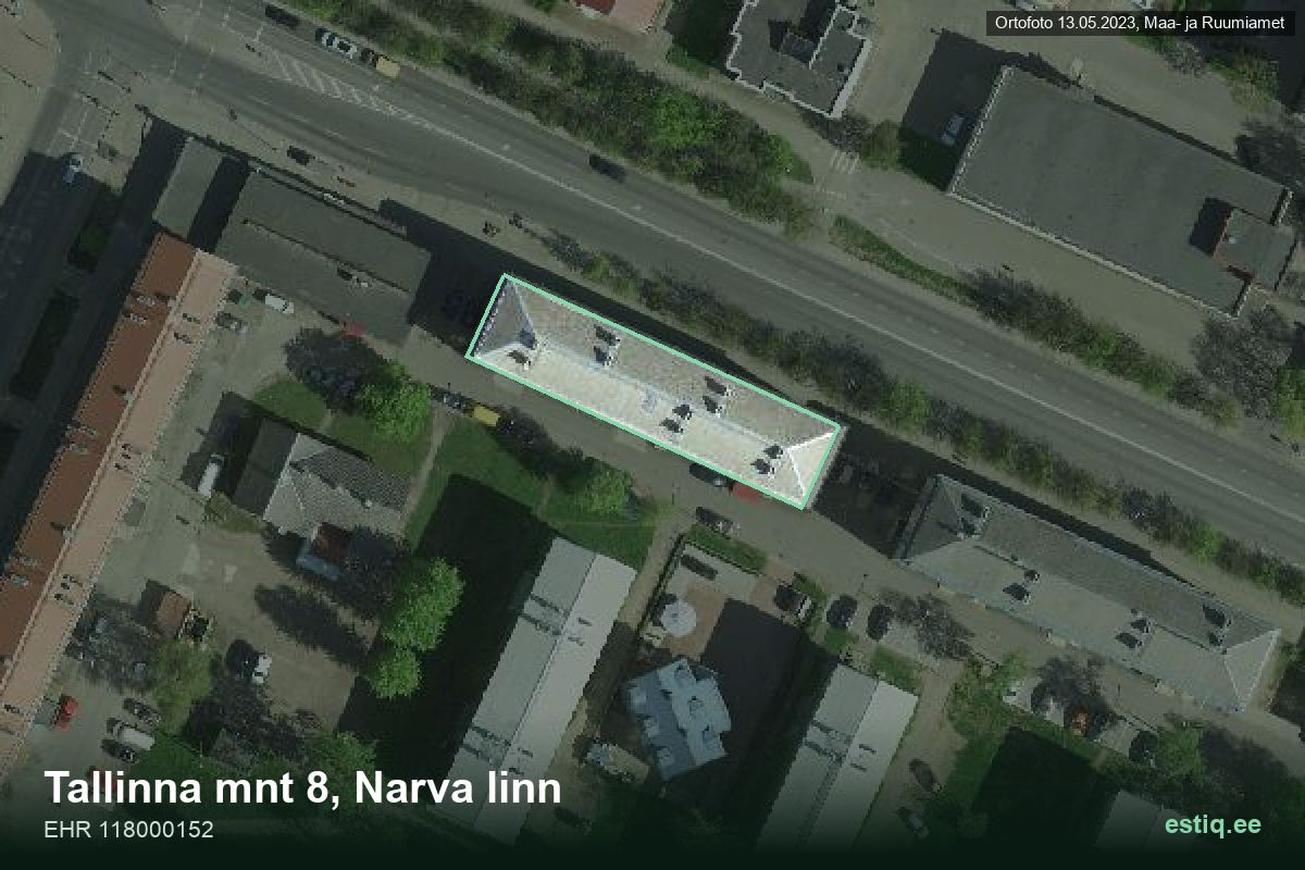 Tallinna mnt 8, Narva – аэрофото дома, контур по данным регистра строений (EHR)