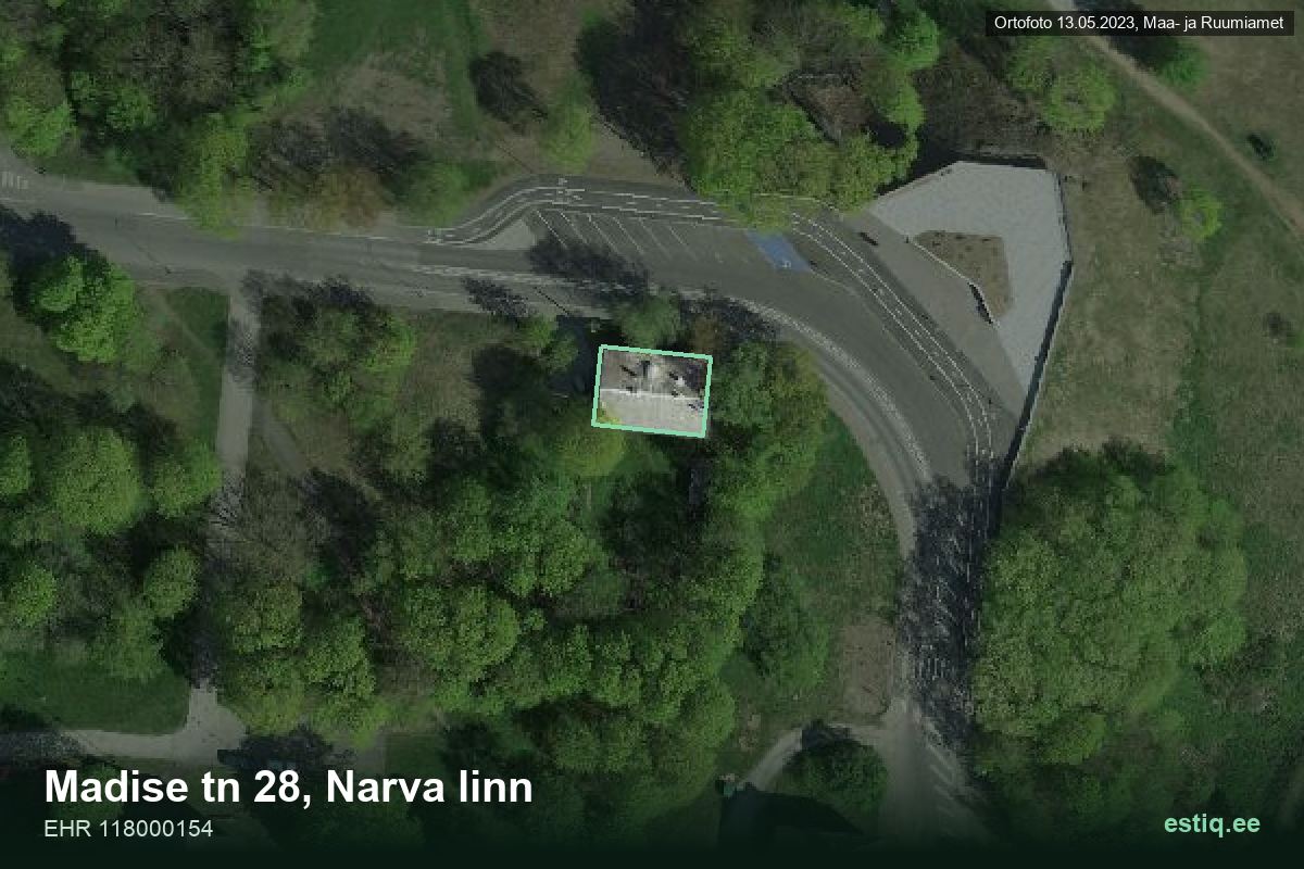 Madise tänav 28, Narva – aerial photo of the building, outline from the Building Register (EHR)