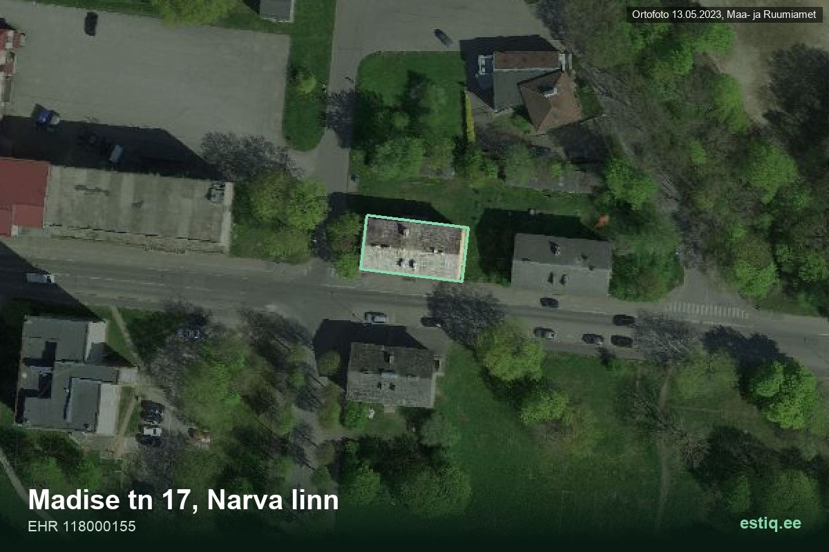 Madise tänav 17, Narva – hoone aerofoto, kontuur ehitisregistri (EHR) andmetest