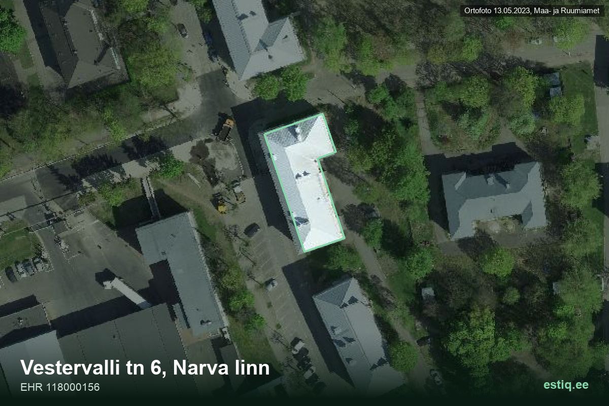 Vestervalli tänav 6, Narva – hoone aerofoto, kontuur ehitisregistri (EHR) andmetest