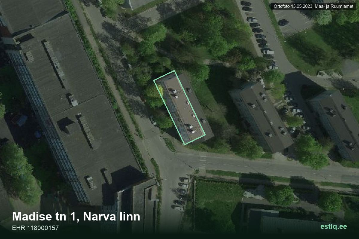 Madise tänav 1, Narva – hoone aerofoto, kontuur ehitisregistri (EHR) andmetest