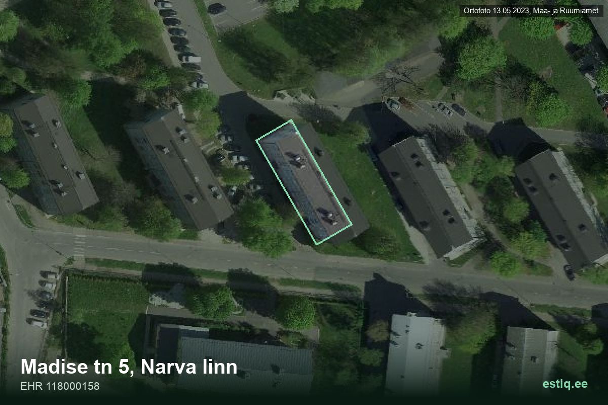Madise tänav 5, Narva – hoone aerofoto, kontuur ehitisregistri (EHR) andmetest
