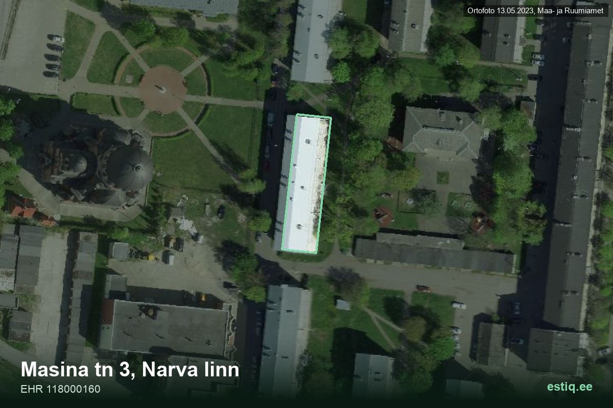 Masina tänav 3, Narva – hoone aerofoto, kontuur ehitisregistri (EHR) andmetest