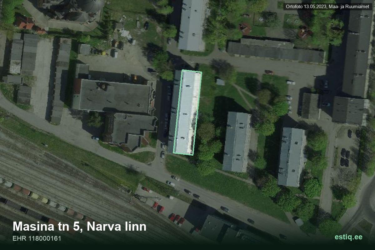 Masina tänav 5, Narva – hoone aerofoto, kontuur ehitisregistri (EHR) andmetest