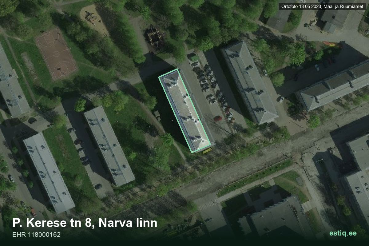 Paul Kerese tänav 8, Narva – hoone aerofoto, kontuur ehitisregistri (EHR) andmetest