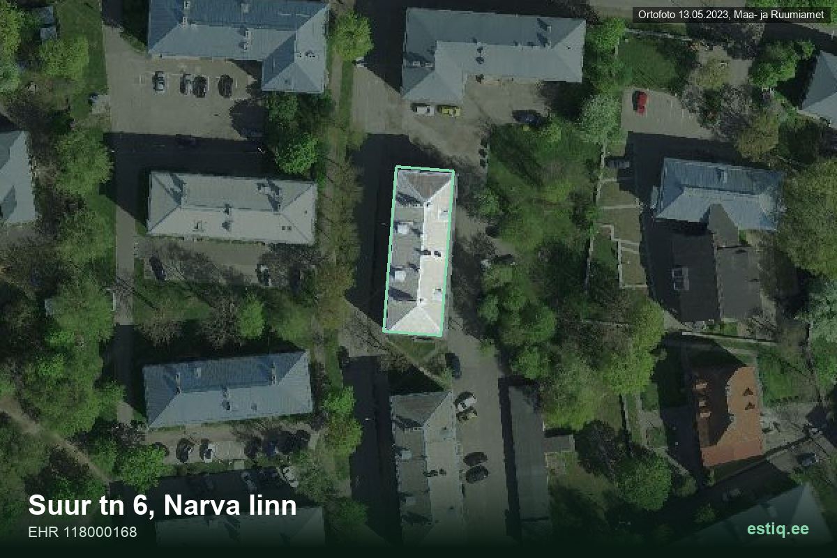 Suur tänav 6, Narva – ilmakuva rakennuksesta, ääriviiva rakennusrekisteristä (EHR)