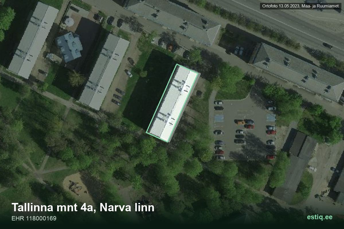 Tallinna mnt 4a, Narva – аэрофото дома, контур по данным регистра строений (EHR)