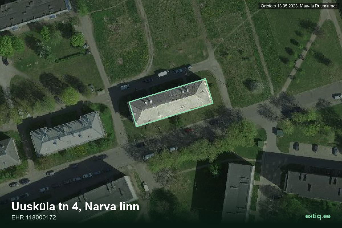 Uusküla tänav 4, Narva – hoone aerofoto, kontuur ehitisregistri (EHR) andmetest