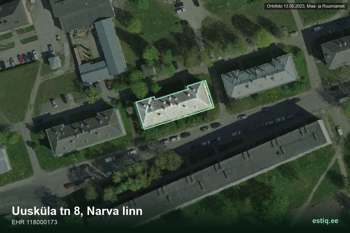 Uusküla tänav 8, Narva – aerial photo of the building, outline from the Building Register (EHR)