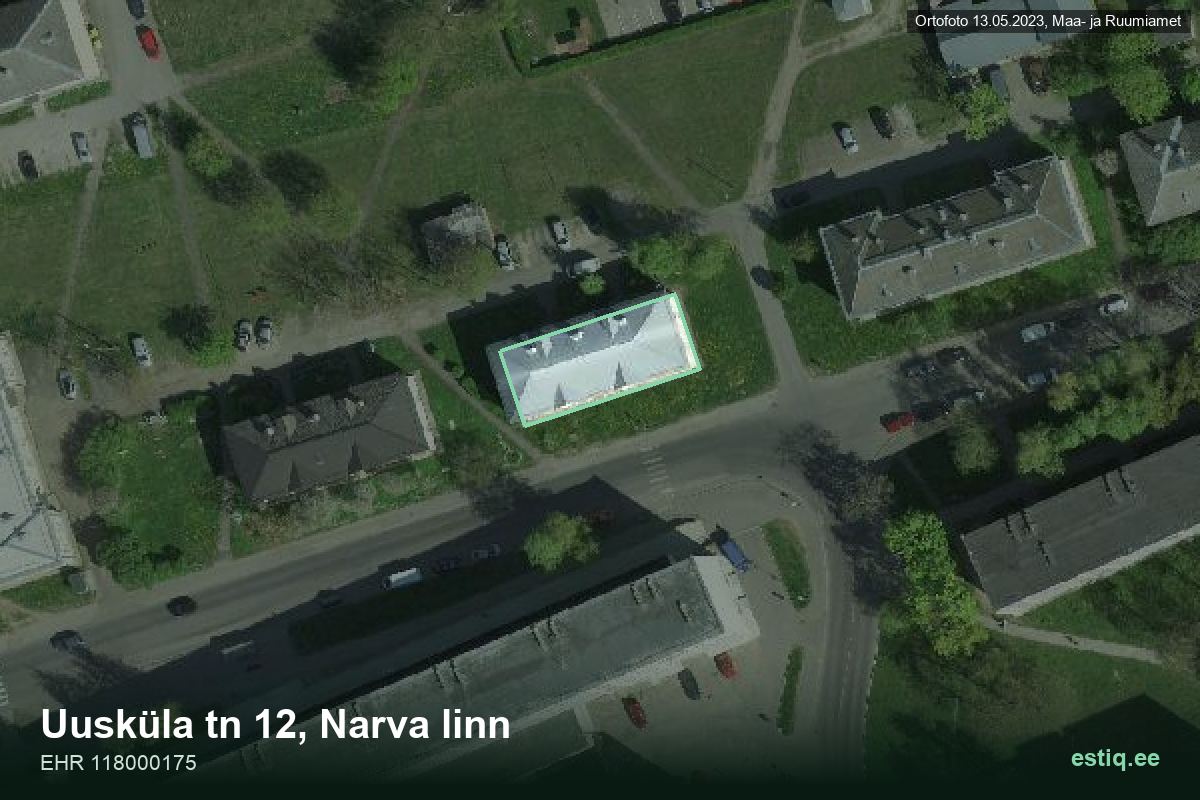 Uusküla tänav 12, Narva – aerial photo of the building, outline from the Building Register (EHR)
