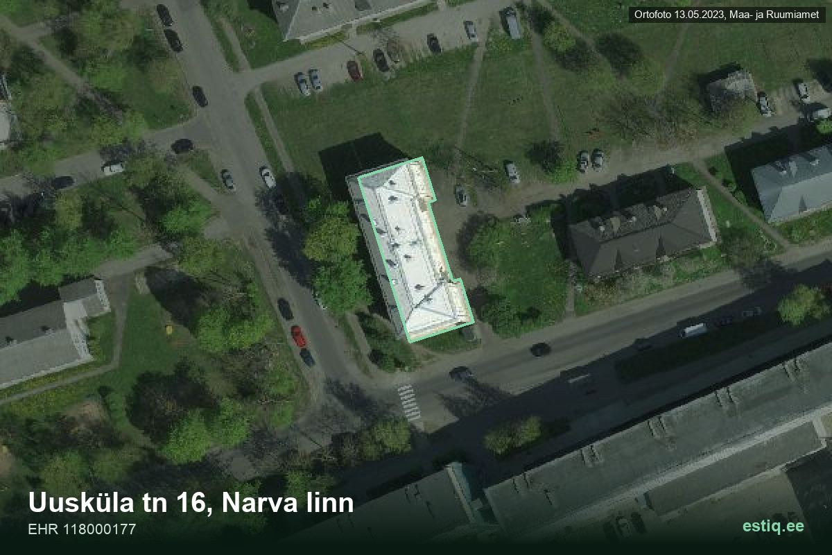 Uusküla tänav 16, Narva – aerial photo of the building, outline from the Building Register (EHR)