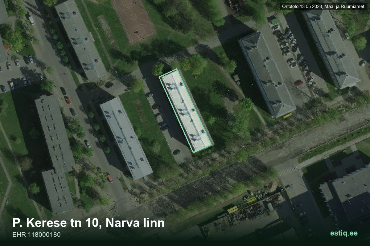 Paul Kerese tänav 10, Narva – hoone aerofoto, kontuur ehitisregistri (EHR) andmetest