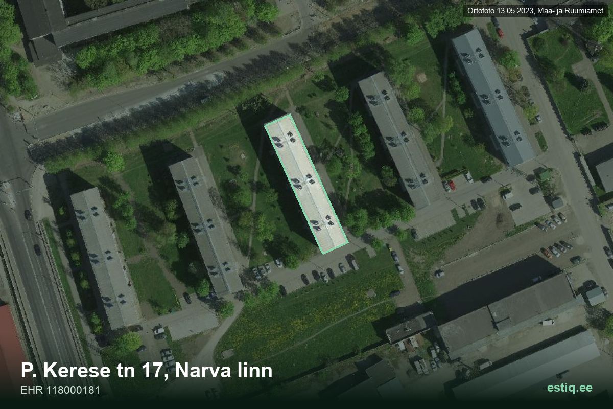 P. Kerese tänav 17, Narva – ilmakuva rakennuksesta, ääriviiva rakennusrekisteristä (EHR)