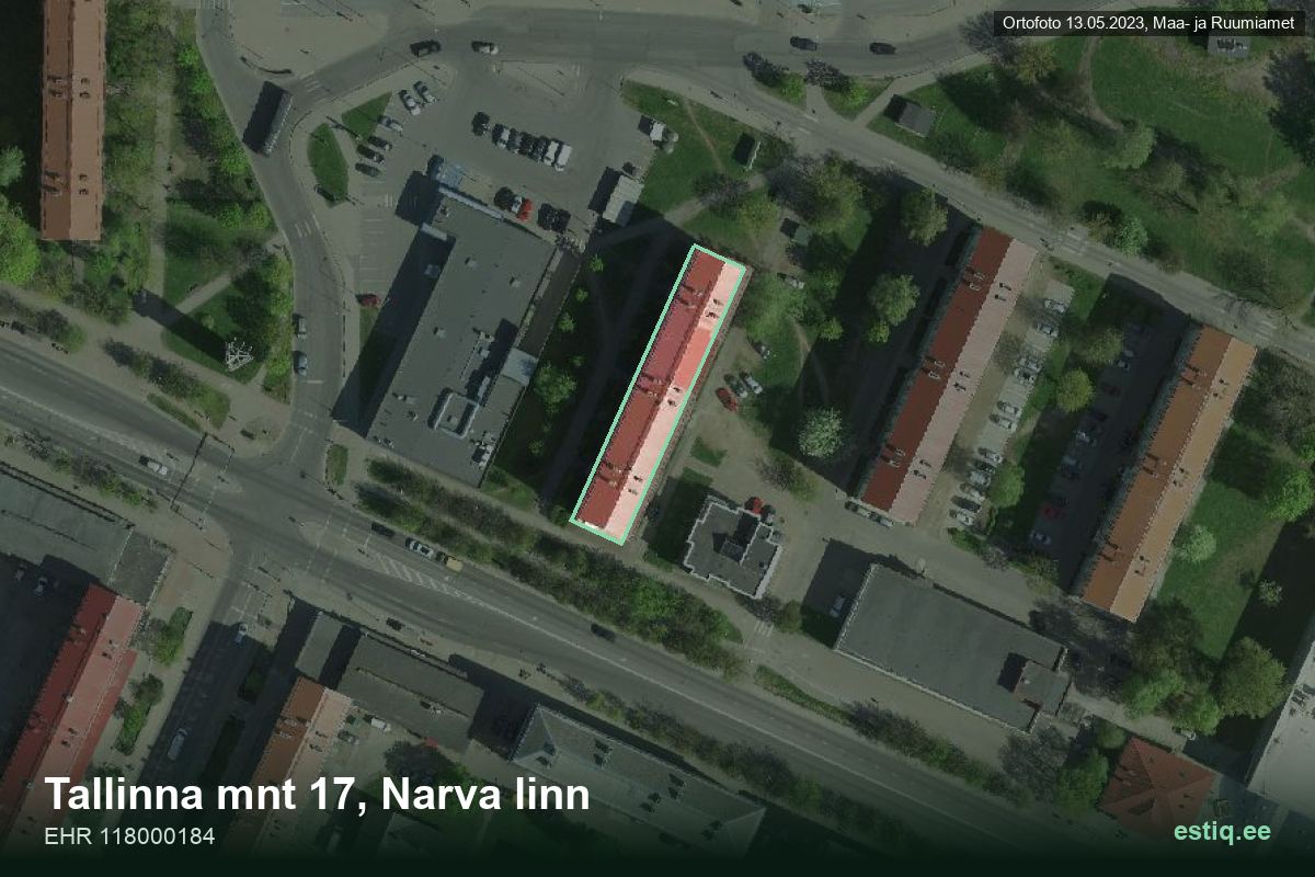Tallinna mnt 17, Narva – hoone aerofoto, kontuur ehitisregistri (EHR) andmetest
