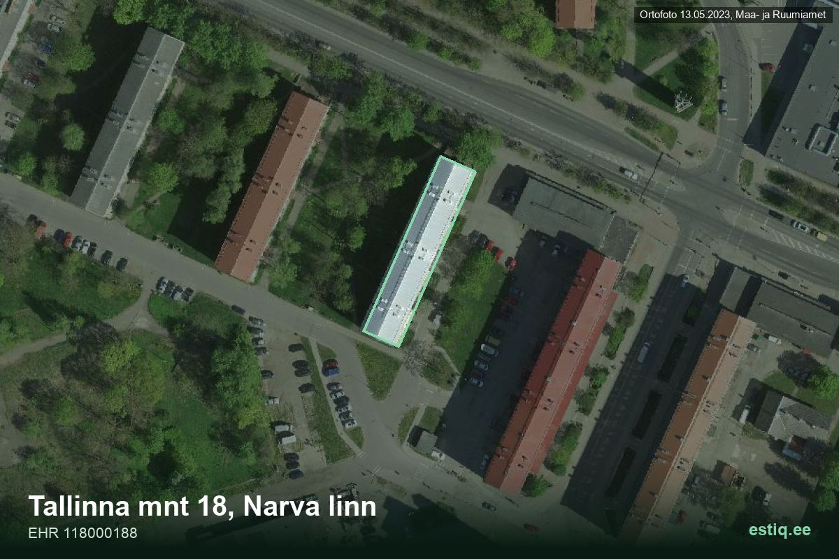 Tallinna mnt 18, Narva – ilmakuva rakennuksesta, ääriviiva rakennusrekisteristä (EHR)