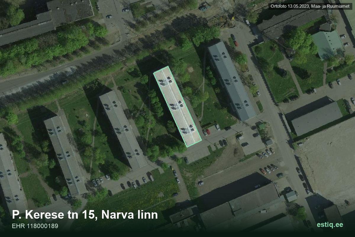 P. Kerese tänav 15, Narva – ilmakuva rakennuksesta, ääriviiva rakennusrekisteristä (EHR)