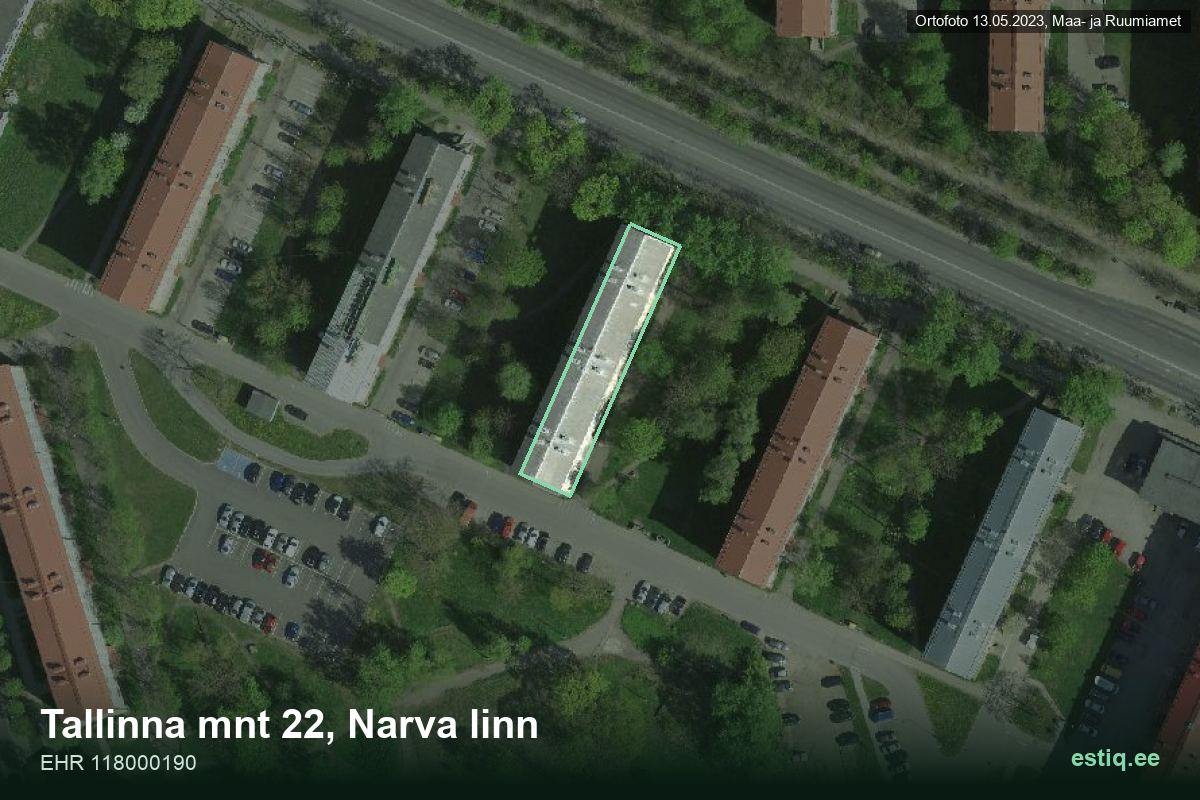 Tallinna mnt 22, Narva – hoone aerofoto, kontuur ehitisregistri (EHR) andmetest