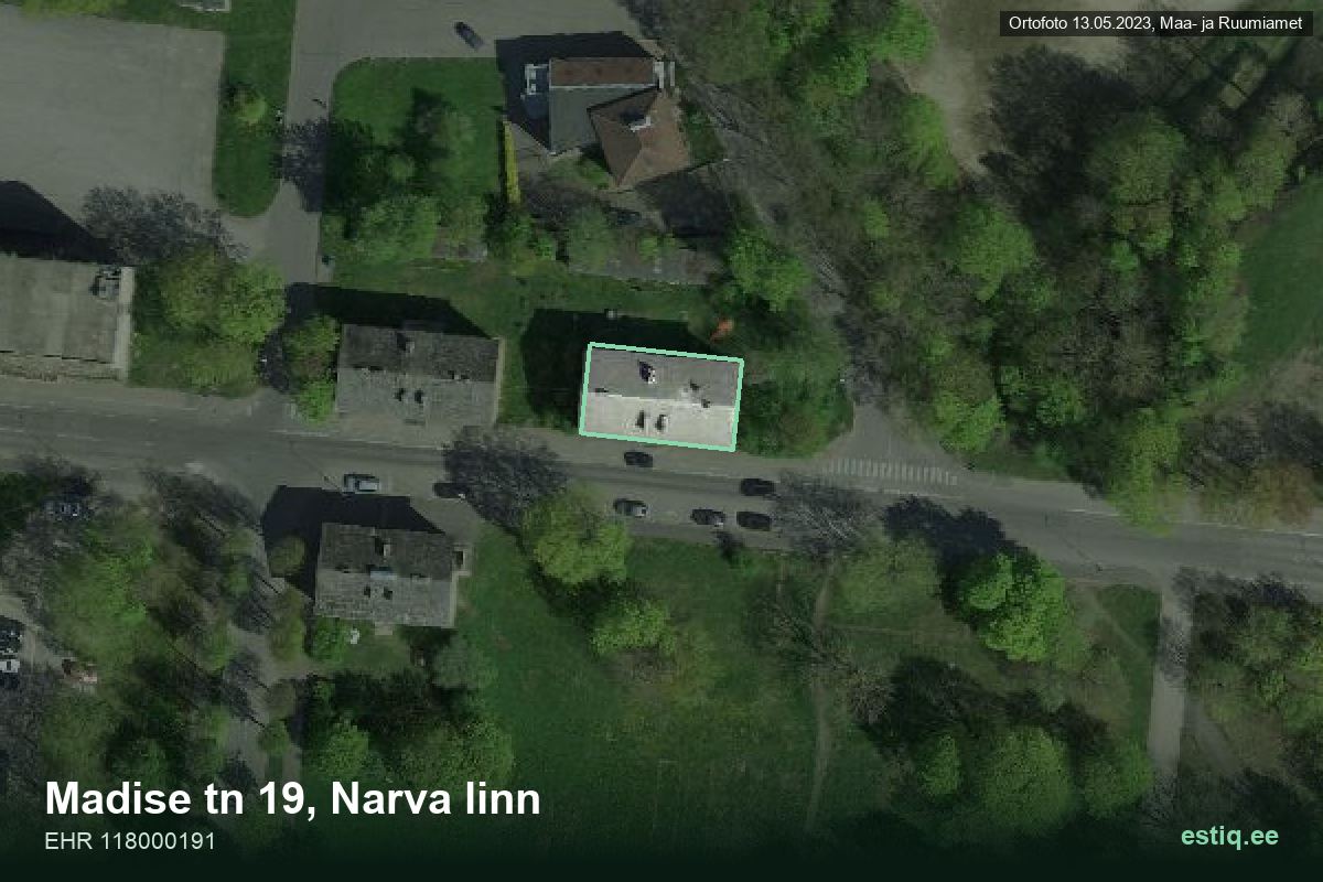 Madise tänav 19, Narva – hoone aerofoto, kontuur ehitisregistri (EHR) andmetest