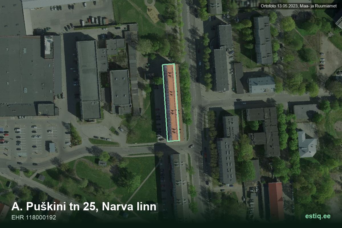 A. Puškini tänav 25, Narva – ilmakuva rakennuksesta, ääriviiva rakennusrekisteristä (EHR)