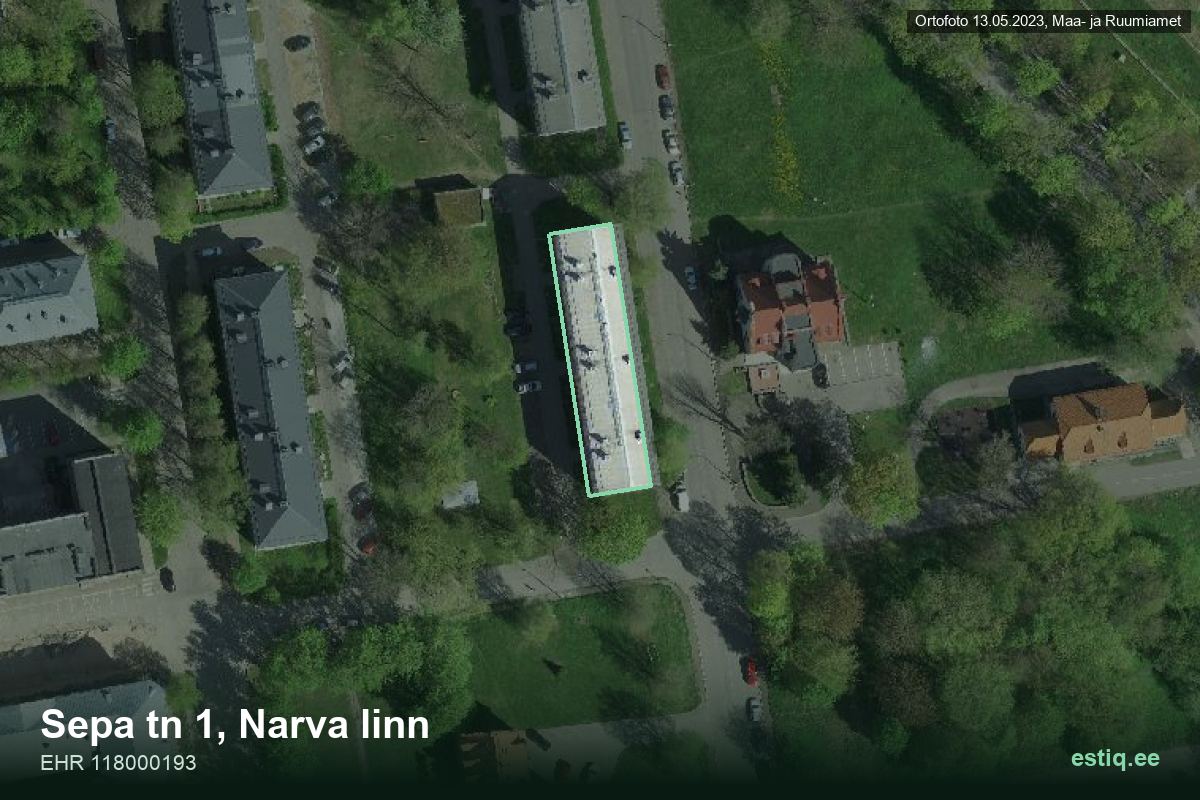 Sepa tänav 1, Narva – aerial photo of the building, outline from the Building Register (EHR)