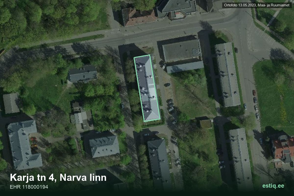 Karja tänav 4, Narva – аэрофото дома, контур по данным регистра строений (EHR)
