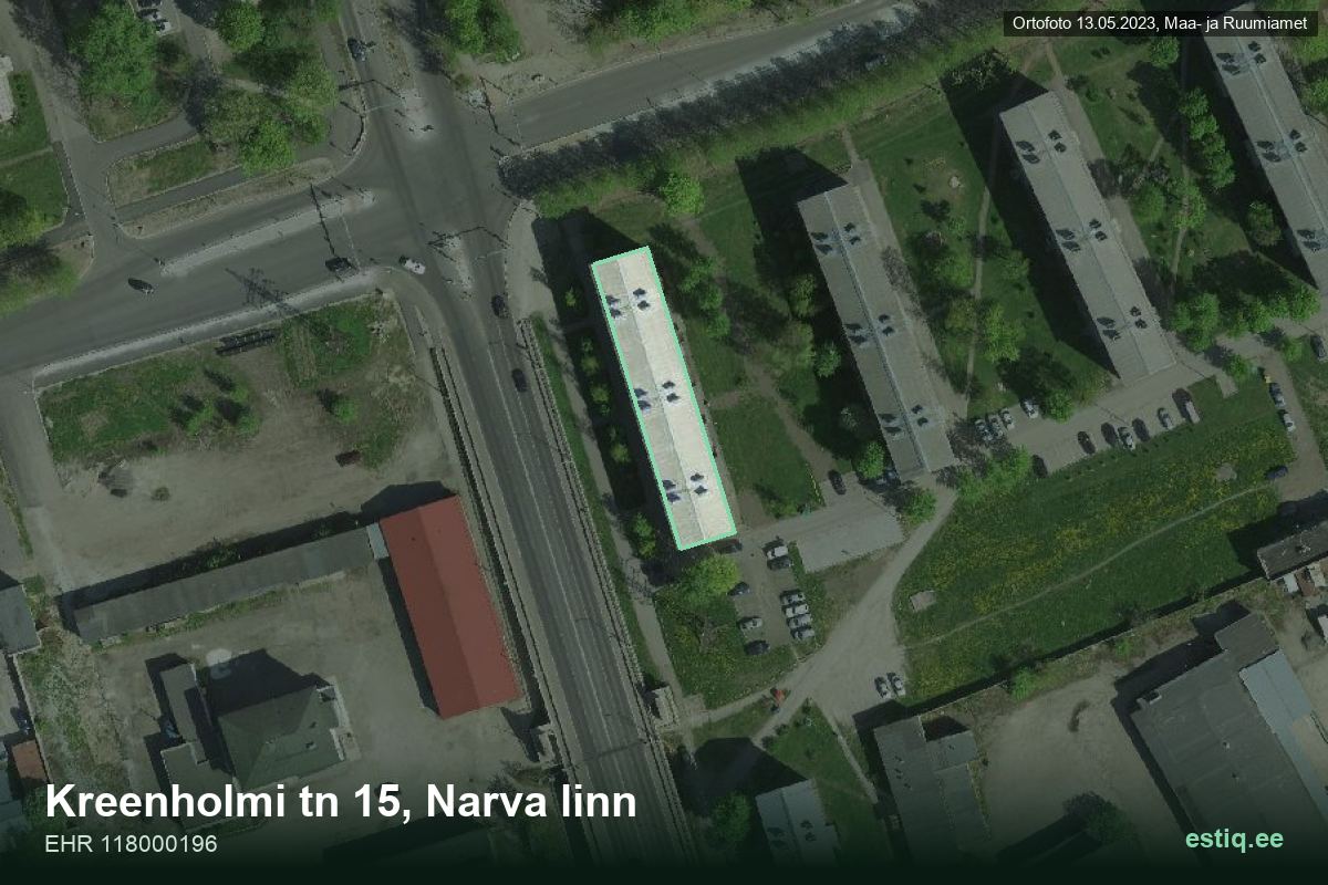 Kreenholmi mnt 15, Narva – hoone aerofoto, kontuur ehitisregistri (EHR) andmetest