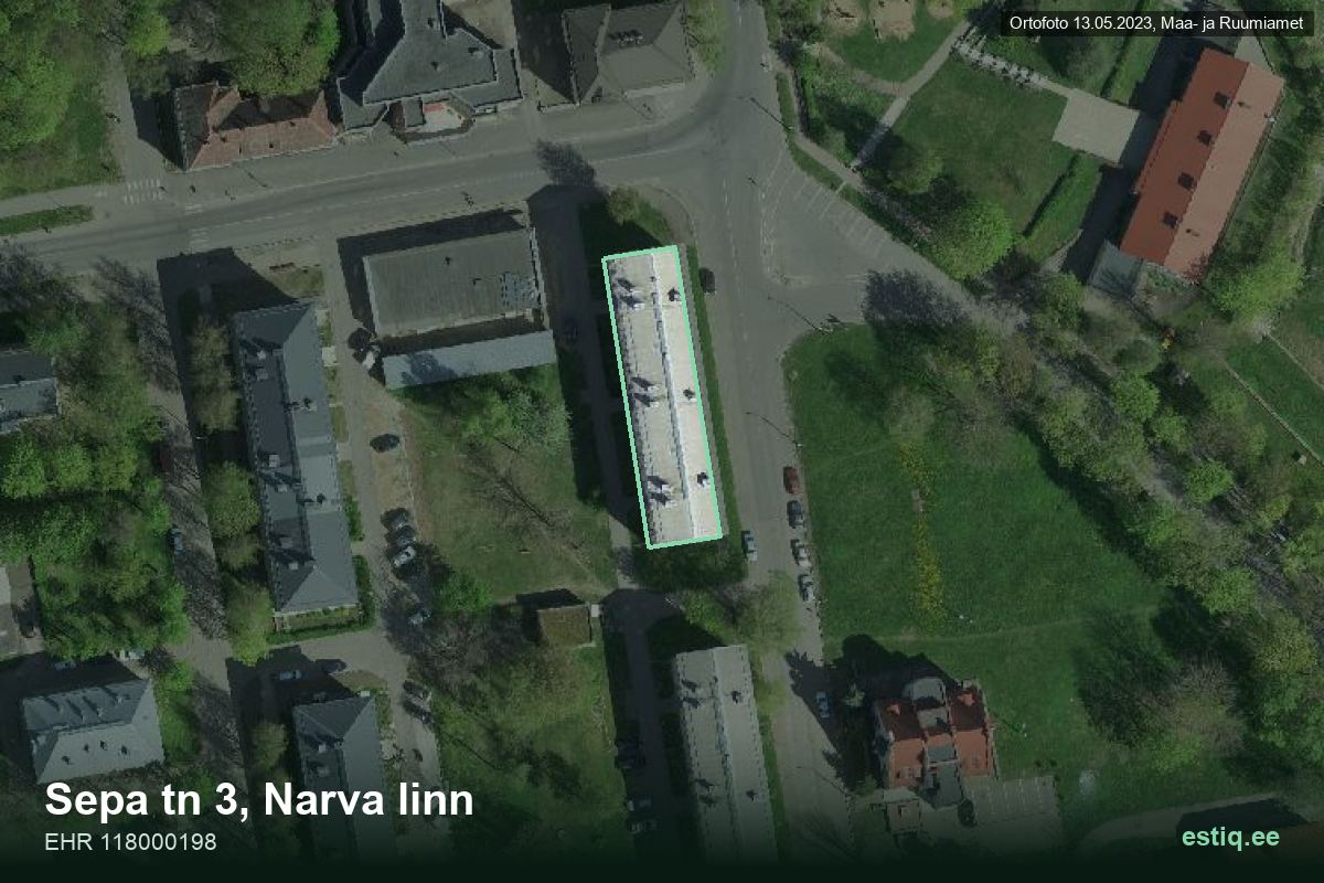 Sepa tänav 3, Narva – аэрофото дома, контур по данным регистра строений (EHR)