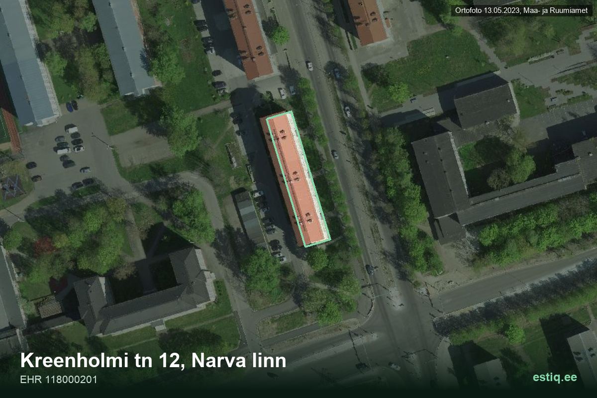 Kreenholmi mnt 12, Narva – hoone aerofoto, kontuur ehitisregistri (EHR) andmetest