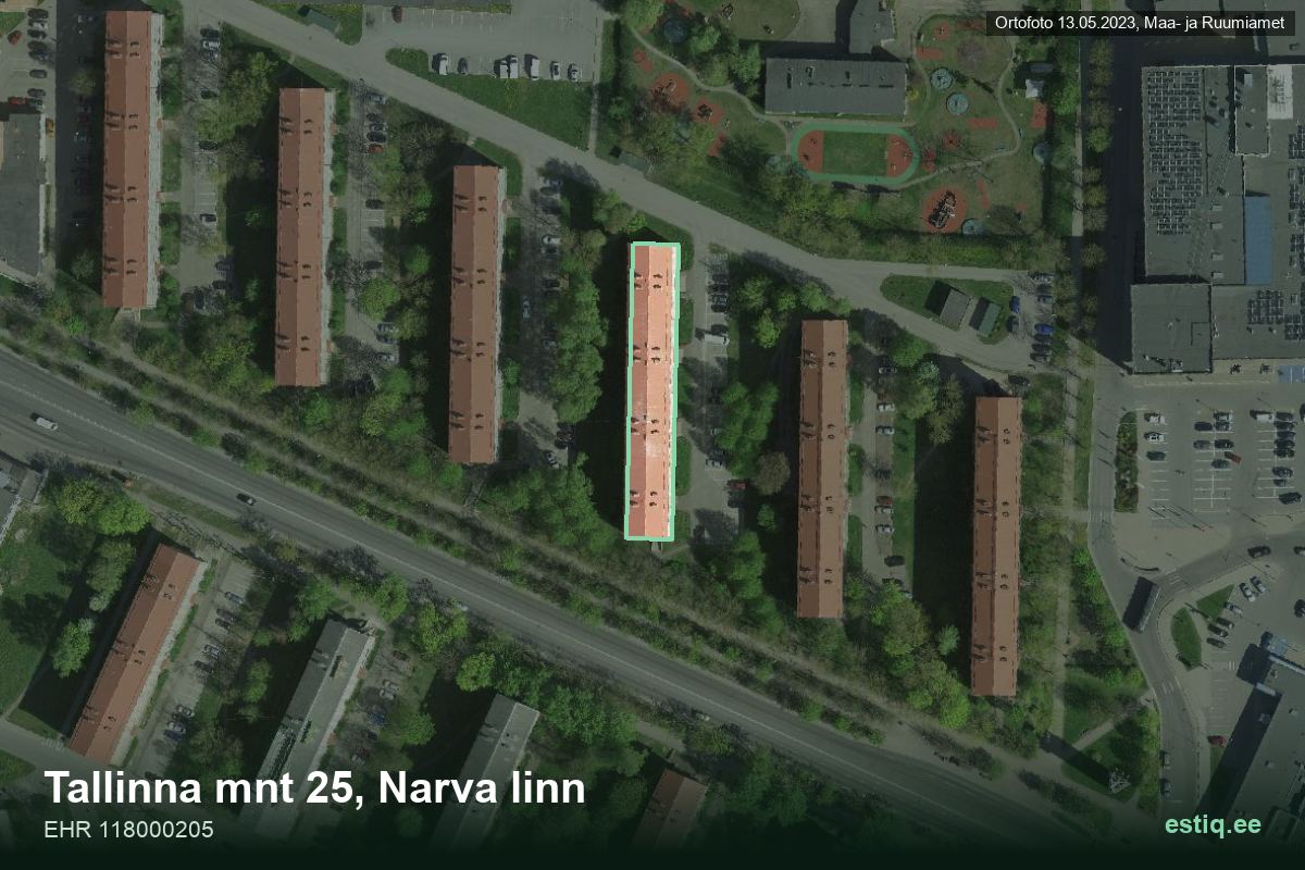 Tallinna mnt 25, Narva – hoone aerofoto, kontuur ehitisregistri (EHR) andmetest