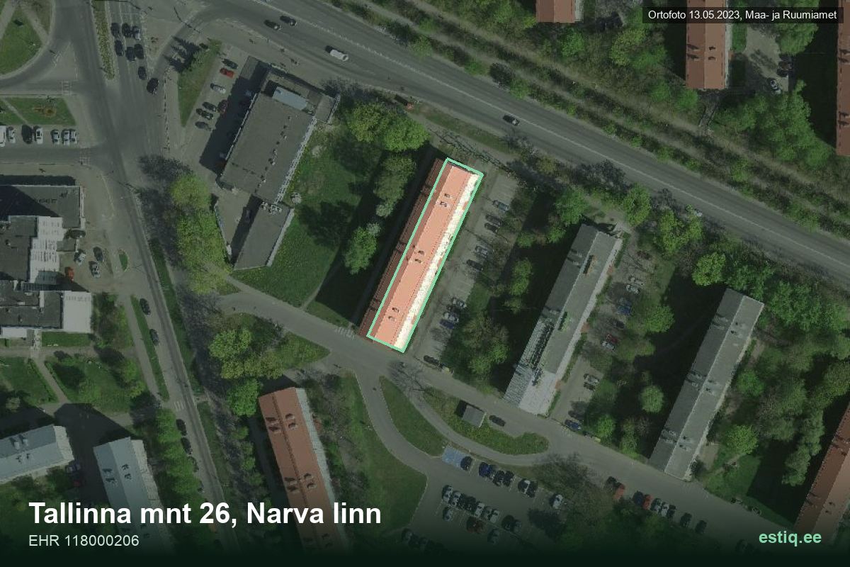 Tallinna mnt 26, Narva – аэрофото дома, контур по данным регистра строений (EHR)
