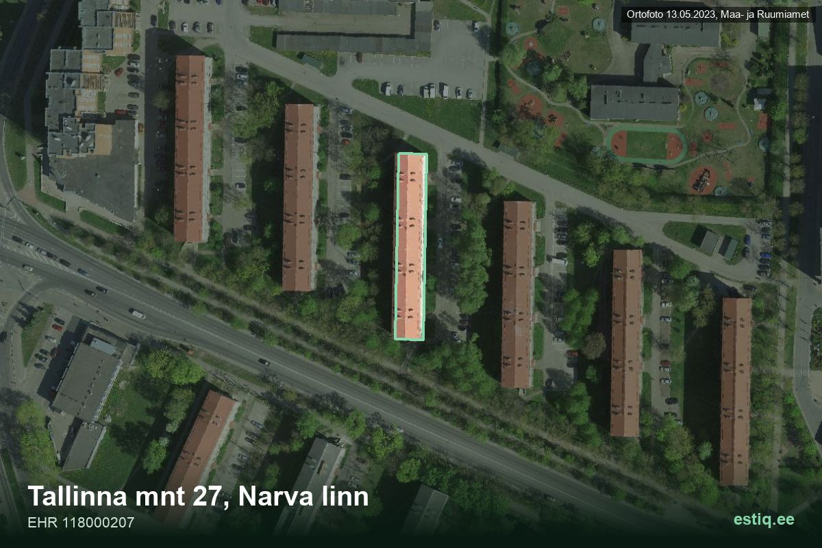 Tallinna mnt 27, Narva – hoone aerofoto, kontuur ehitisregistri (EHR) andmetest