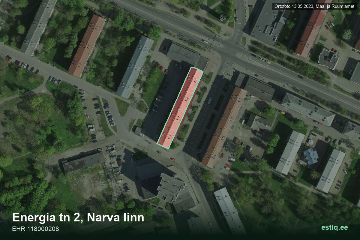 Energia tänav 2, Narva – аэрофото дома, контур по данным регистра строений (EHR)